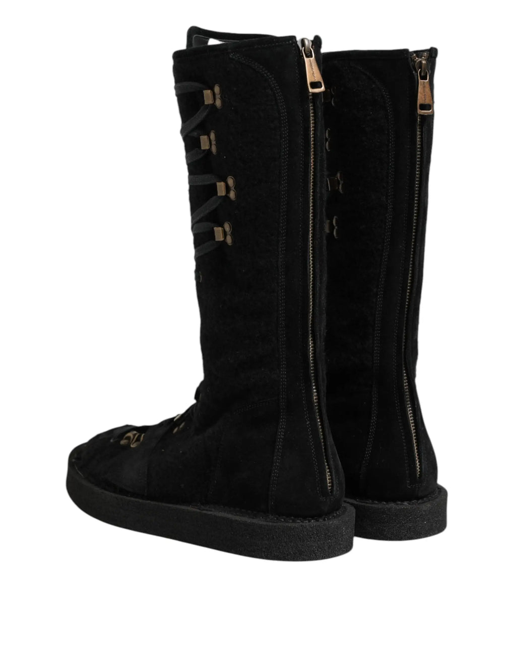 Dolce & gabbana bottes mi-mollet en daim noir alpaga avec œillets métalliques et fermetures éclair