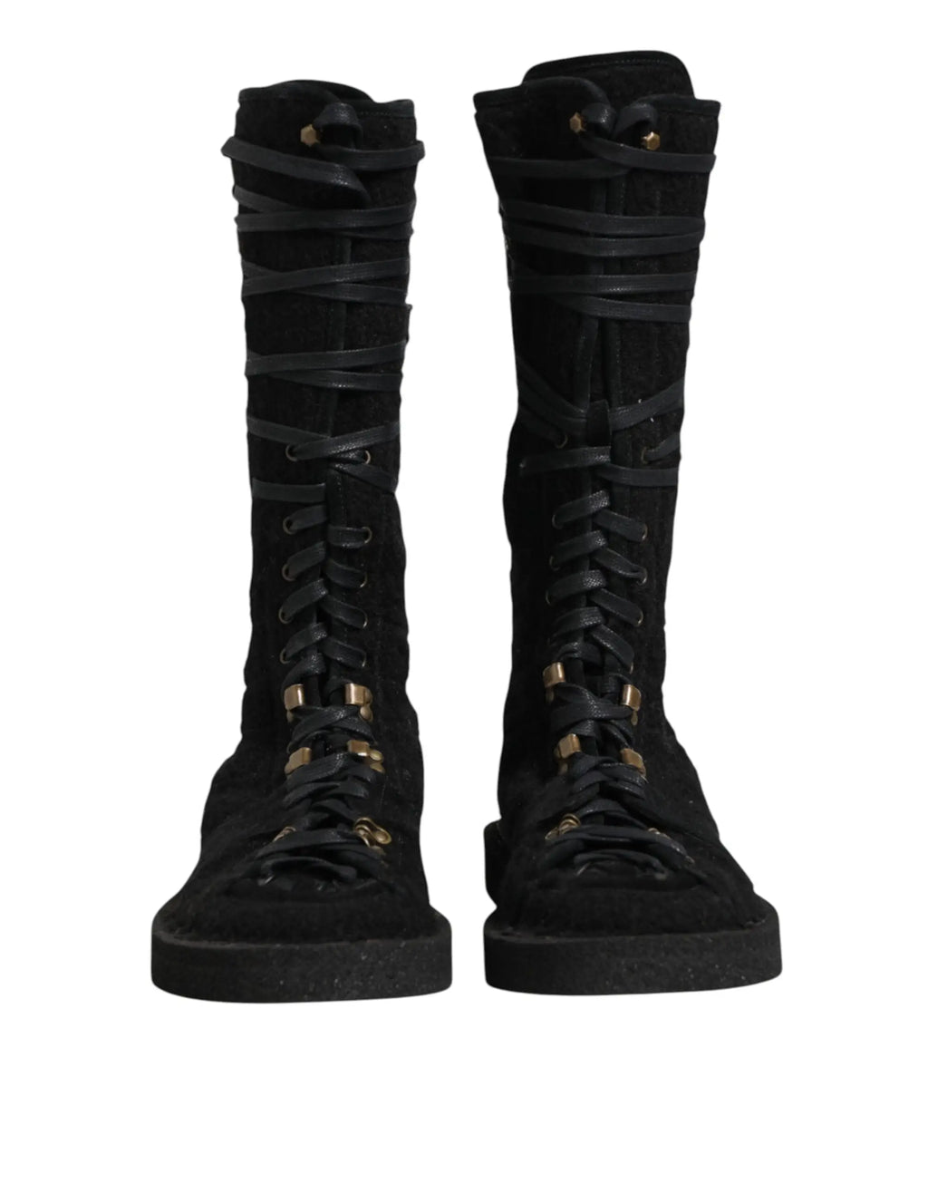 Bottes mi-calf en daim noir dolce & gabbana avec laçage, œillets dorés et semelle épaisse en laine d’alpaga