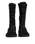Bottes mi-calf en daim noir dolce & gabbana avec laçage, œillets dorés et semelle épaisse en laine d’alpaga