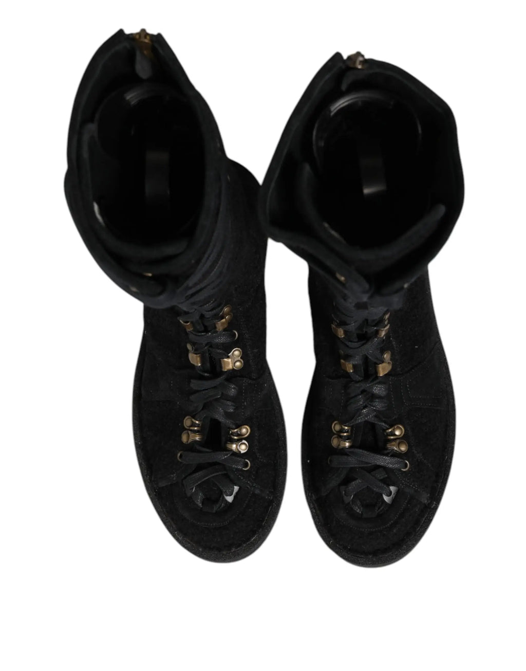 Dolce gabbana bottes mi-mollet en daim alpaga noir avec œillets dorés et lacets en daim noir