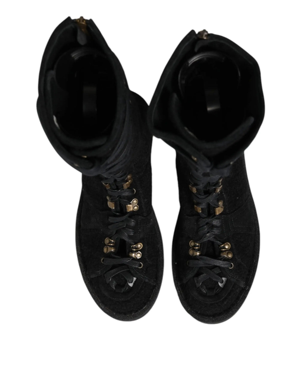 Dolce gabbana bottes mi-mollet en daim alpaga noir avec œillets dorés et lacets en daim noir