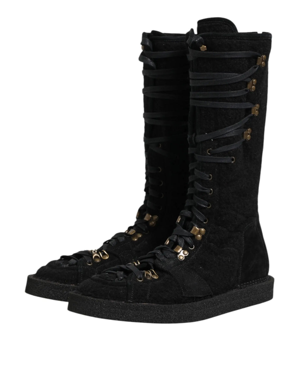 Bottes mi-mollet dolce & gabbana en daim noir alpaga avec lacets noirs et œillets métalliques dorés