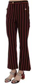 Pantalon flare raccourci dolce gabbana rayures noires et amarante avec boutons dorés