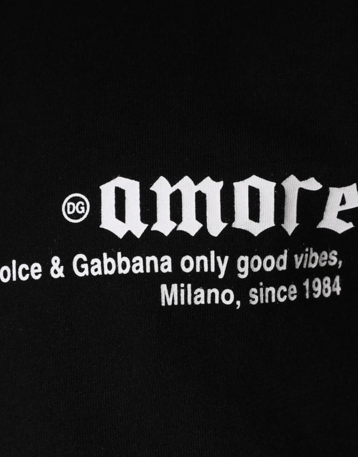 Dolce & gabbana t-shirt noir en coton avec inscription blanche amore et logo dg signature sur le devant