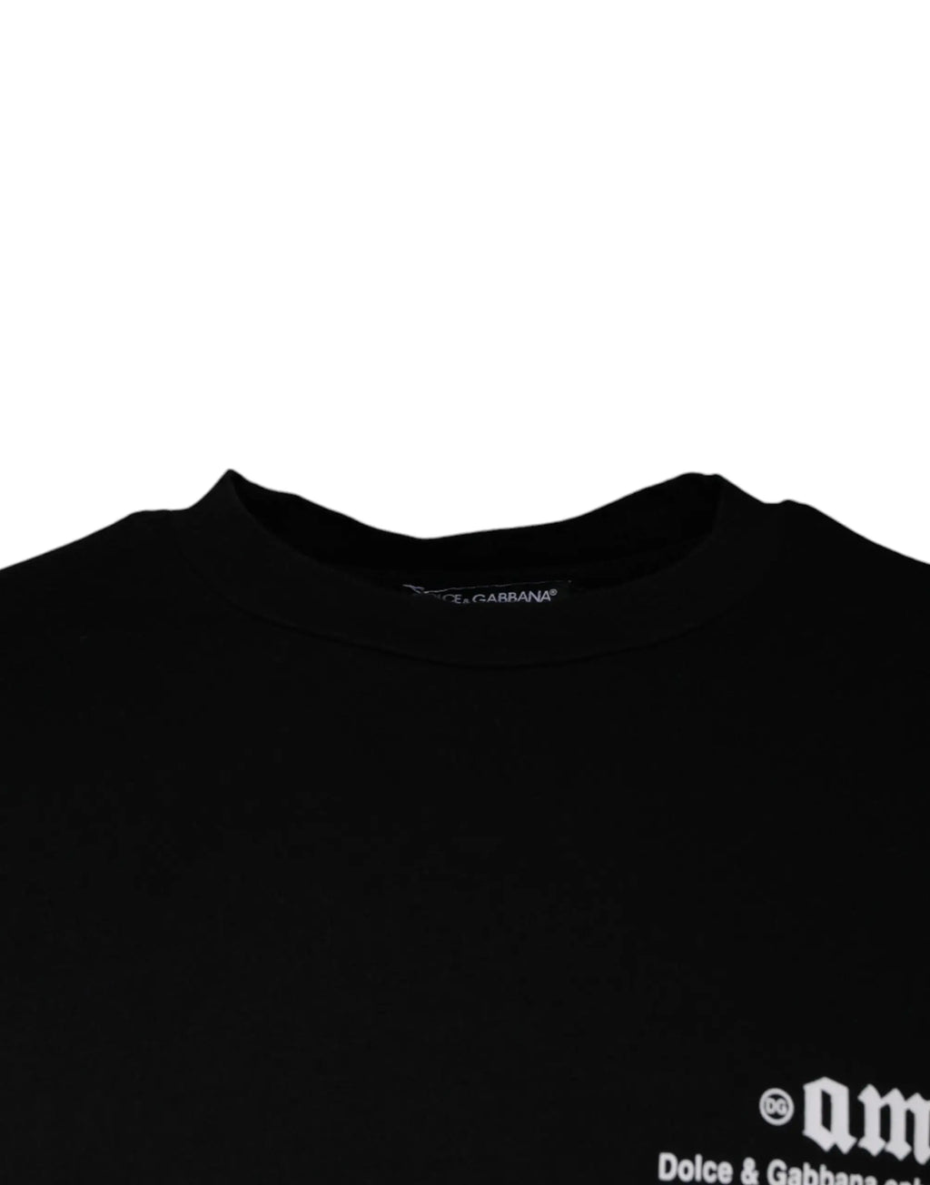 T-shirt noir en coton dolce & gabbana avec logo blanc et imprimé stylisé sur le bas droit