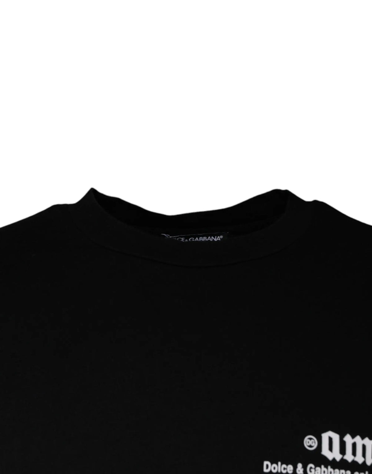T-shirt noir en coton dolce & gabbana avec logo blanc et imprimé stylisé sur le bas droit