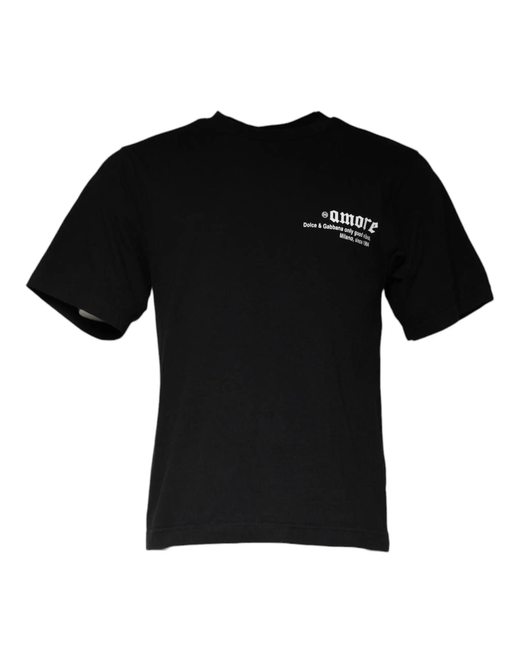 T-shirt noir dolce gabbana en coton avec logo et texte blanc amore imprimés sur la poitrine à gauche