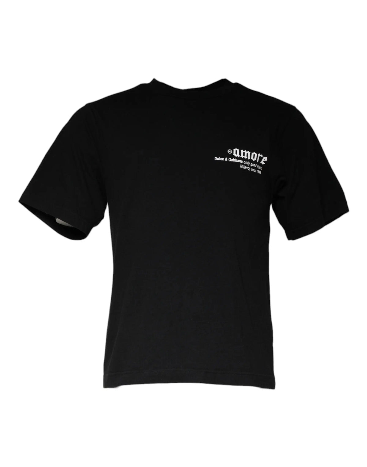 T-shirt noir dolce gabbana en coton avec logo et texte blanc amore imprimés sur la poitrine à gauche