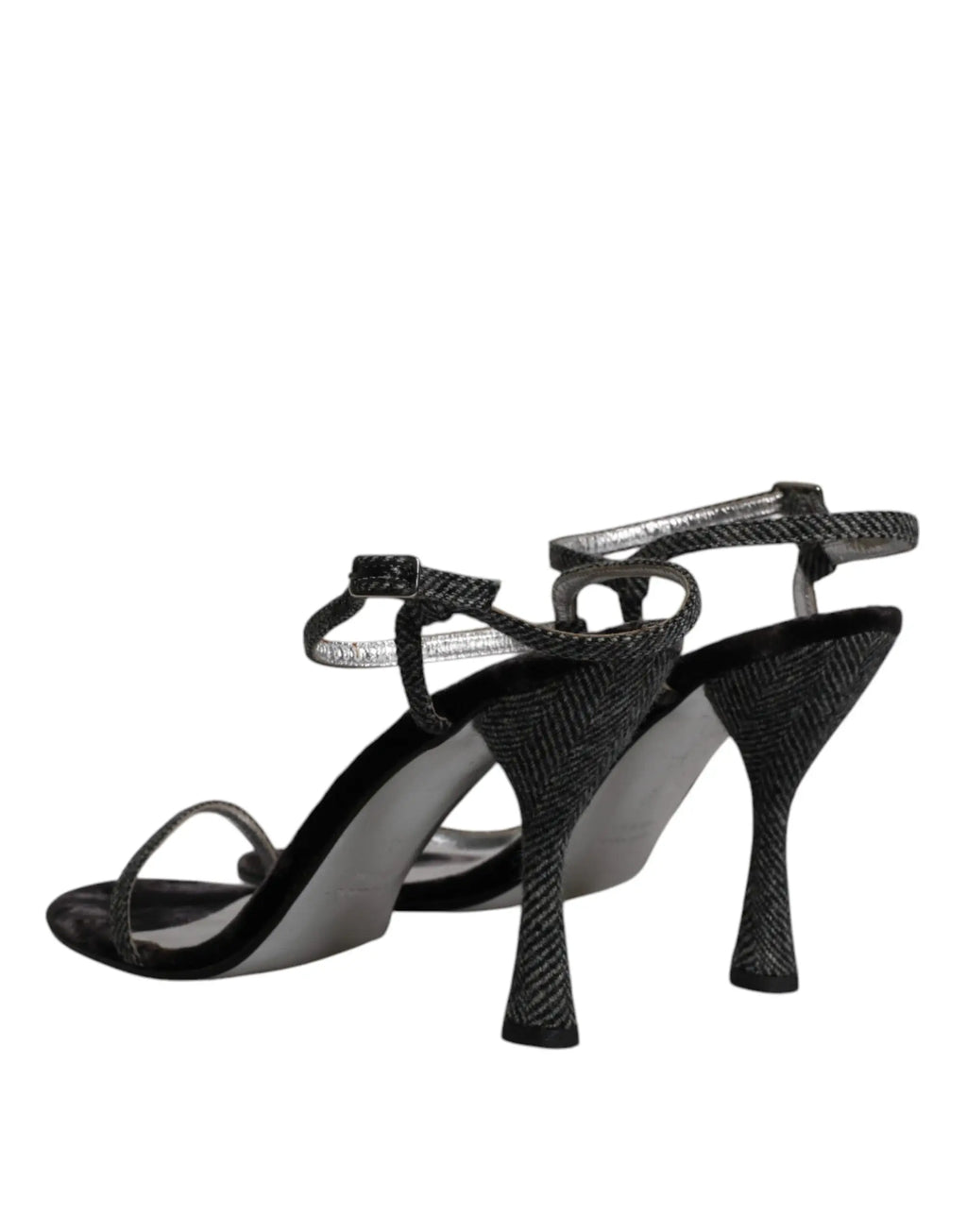 Dolce & gabbana sandales à talons hauts noires à fines lanières avec finition texturée scintillante et brides argentées à la cheville