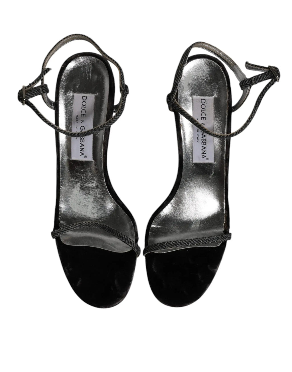 Dolce & gabbana sandales à talons hauts en velours noir avec brides tressées argentées