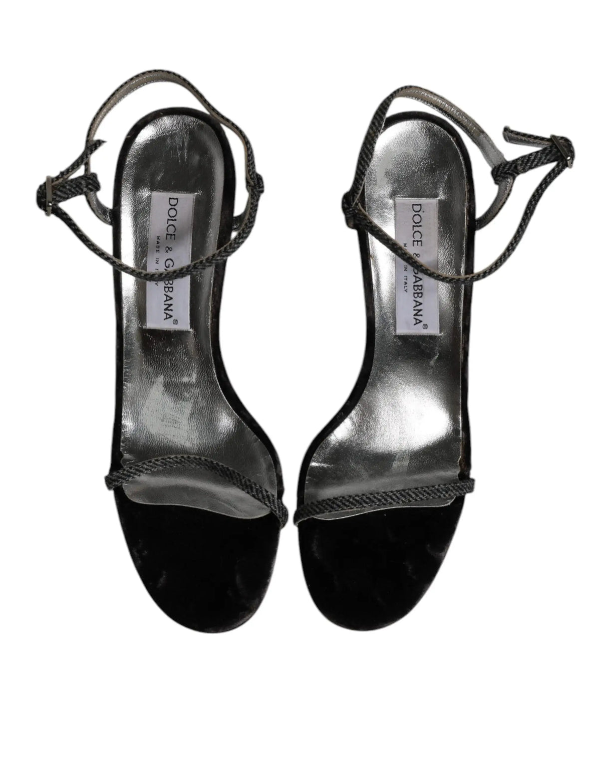 Dolce & gabbana sandales à talons hauts en velours noir avec brides tressées argentées