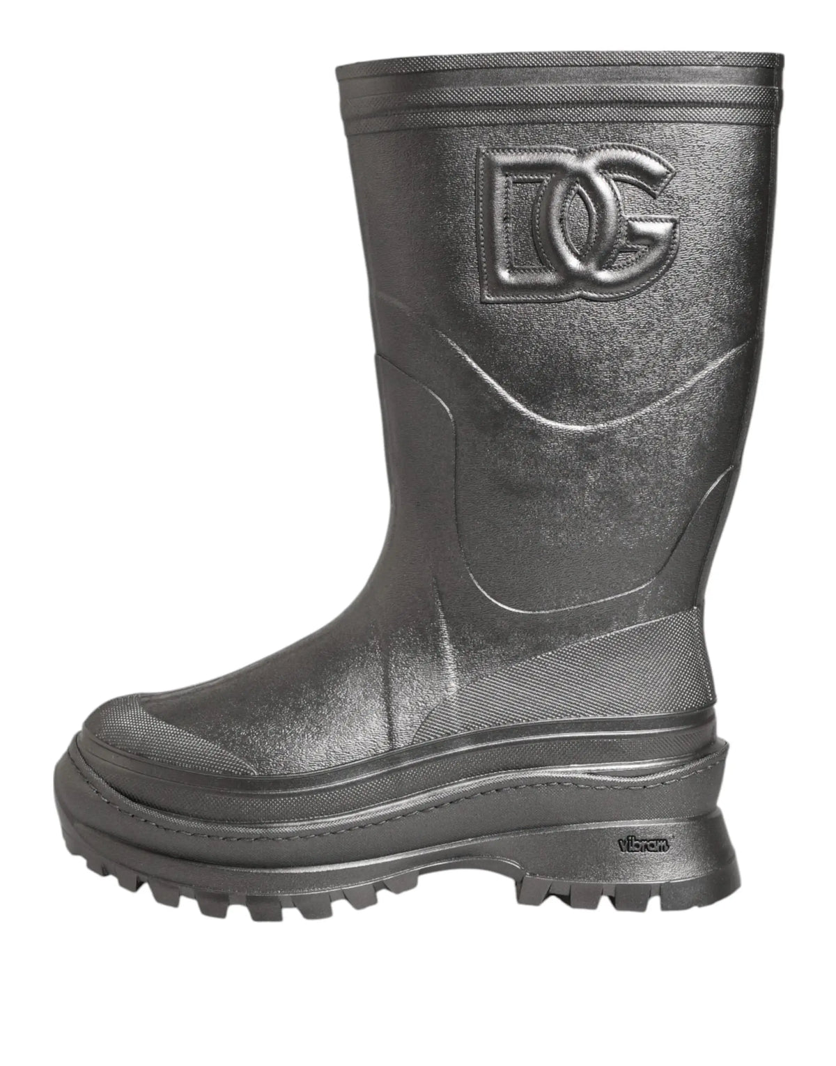 Bottes de pluie noir en caoutchouc dolce & gabbana argento avec finition mate texturée et logo dc embossé