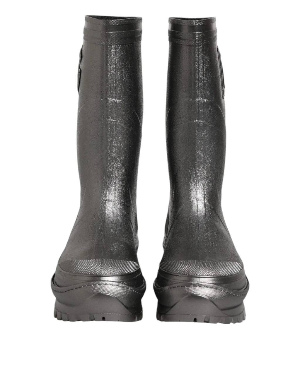 Bottes de pluie noir argento dolce & gabbana en caoutchouc avec semelles épaisses et texturées brillantes