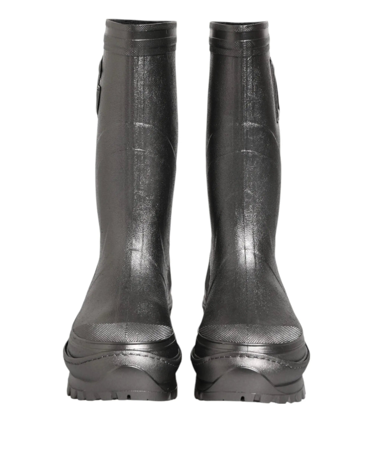 Bottes de pluie noir argento dolce & gabbana en caoutchouc avec semelles épaisses et texturées brillantes