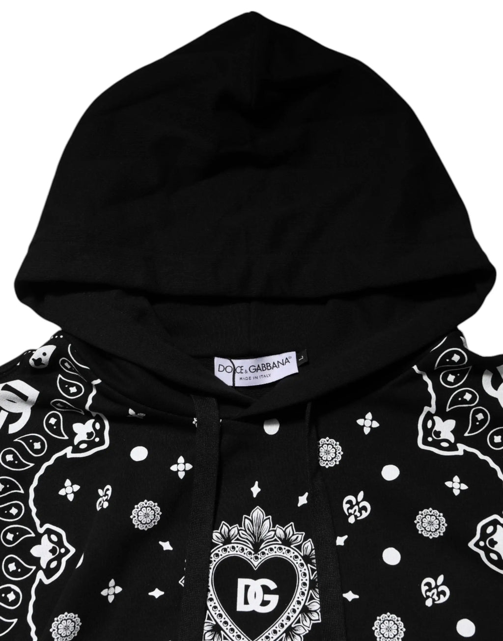 Dolce gabbana sweat à capuche noir pour homme avec imprimé bandana blanc et logo dg cœur central