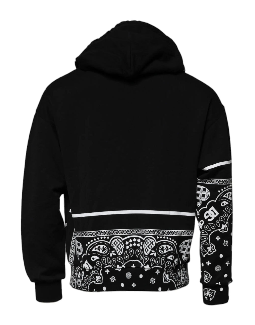 Dolce & gabbana sweat à capuche noir pour homme avec imprimé bandana blanc audacieux aux bords en tricot