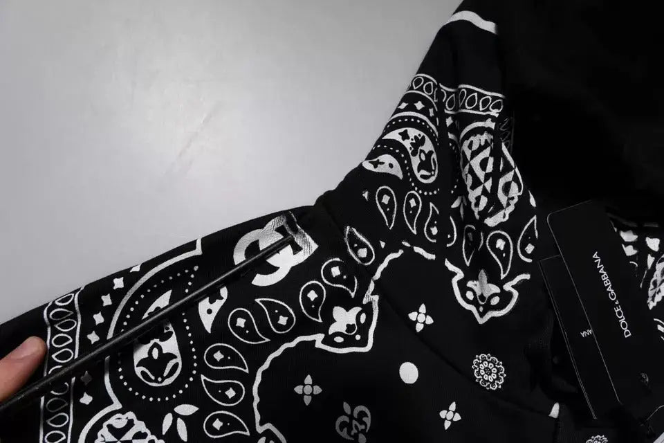 Dolce & gabbana sweat à capuche homme noir avec bandana noir à motifs paisley blancs et formes géométriques