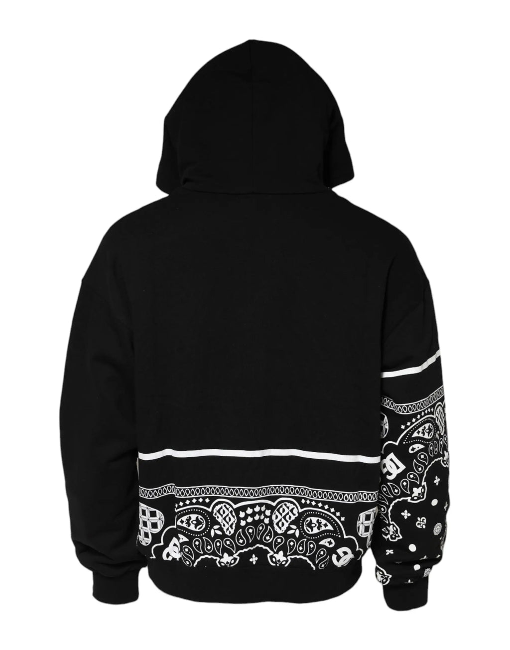 Dolce & gabbana sweat à capuche noir pour homme avec motif bandana blanc audacieux au dos manches et bas