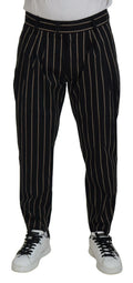 Pantalon dolce & gabbana noir beige en coton extensible rayé avec rayures fines blanches et taille plissée