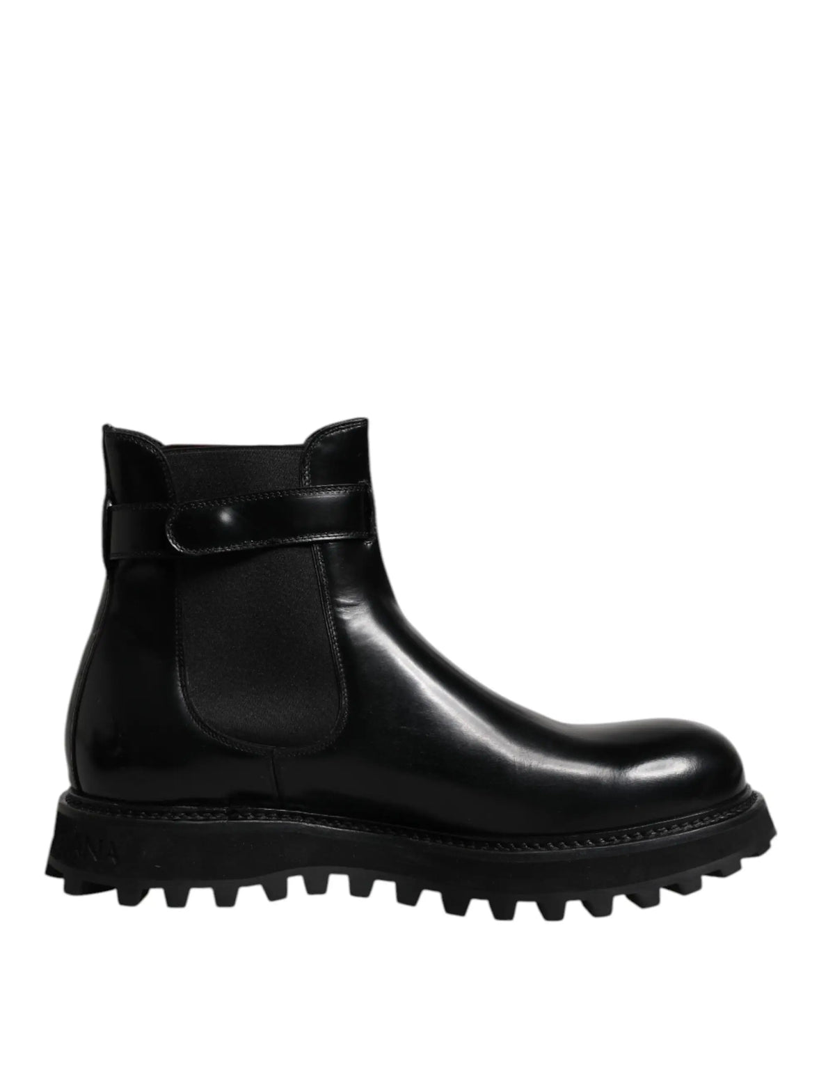 Dolce & gabbana bottines chelsea homme en cuir verni noir avec boucle ceinture logo dg et semelle en caoutchouc texturée