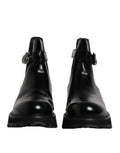 Dolce & gabbana bottines chelsea homme en cuir verni noir avec semelle en caoutchouc épaisse et boucle argentée dg belt