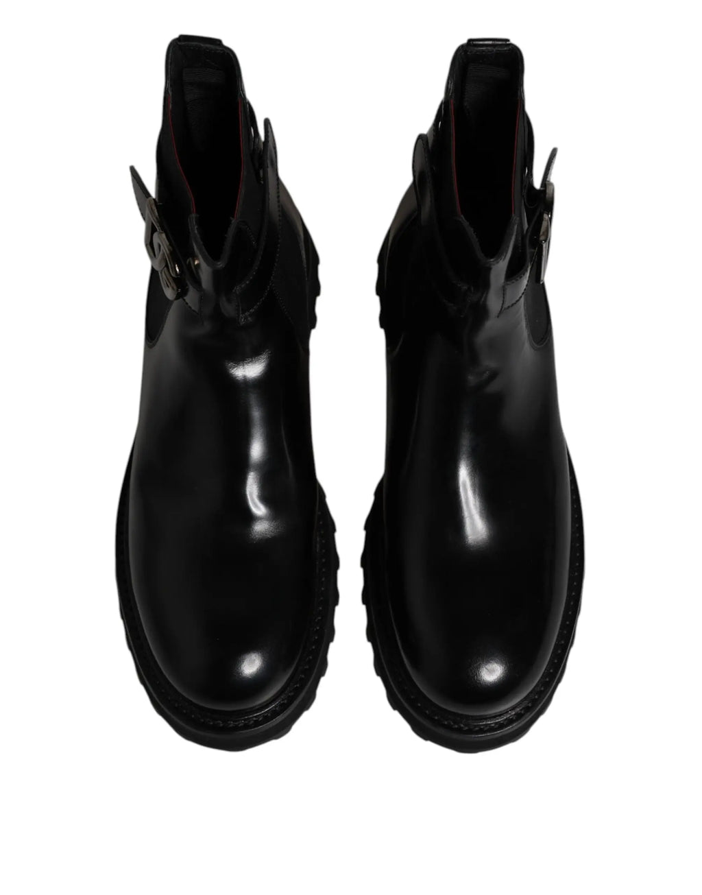Dolce & gabbana bottines homme en cuir verni noir avec semelles épaisses et lanières bouclées latérales