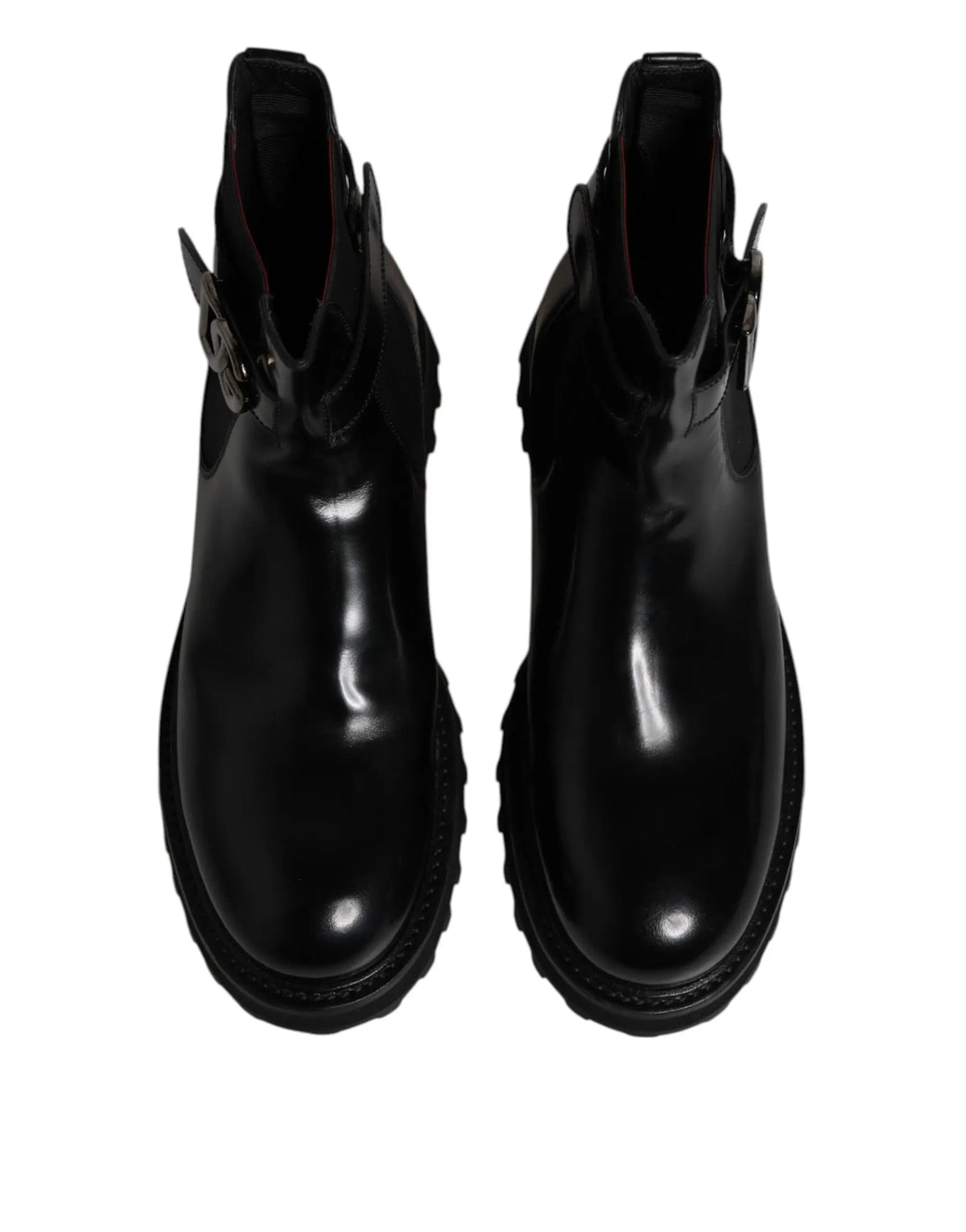 Dolce & gabbana bottines homme en cuir verni noir avec semelles épaisses et lanières bouclées latérales