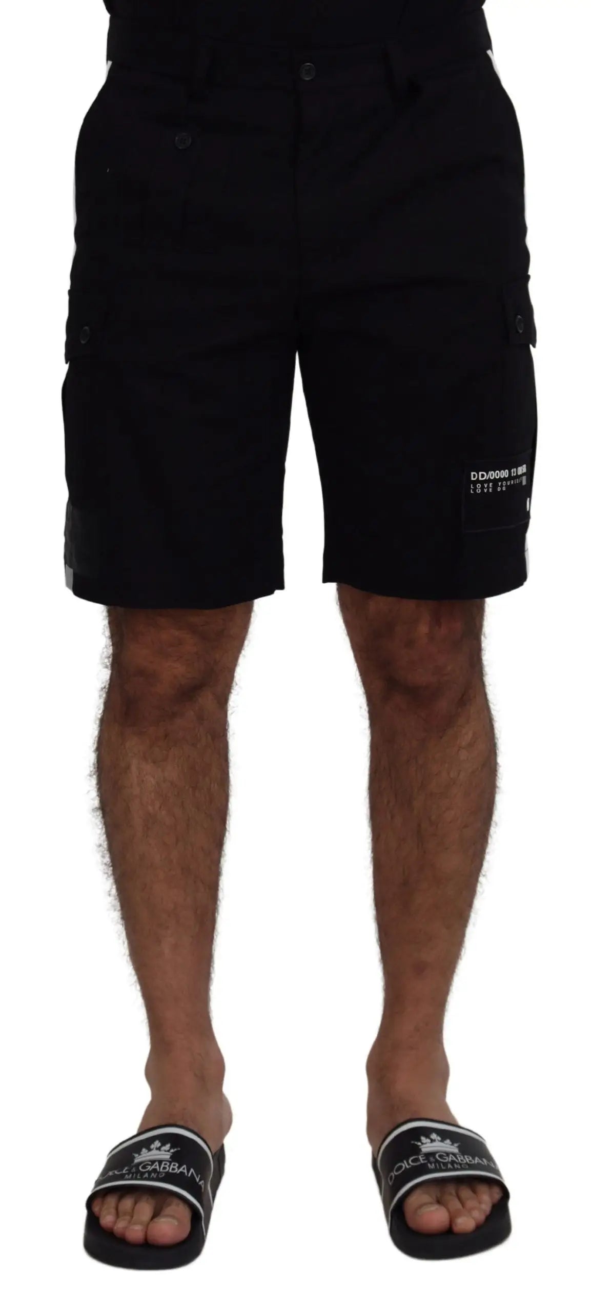 Dolce & gabbana bermuda cargo noirs avec poches multiples et logo blanc subtil sur le côté pour un style décontracté