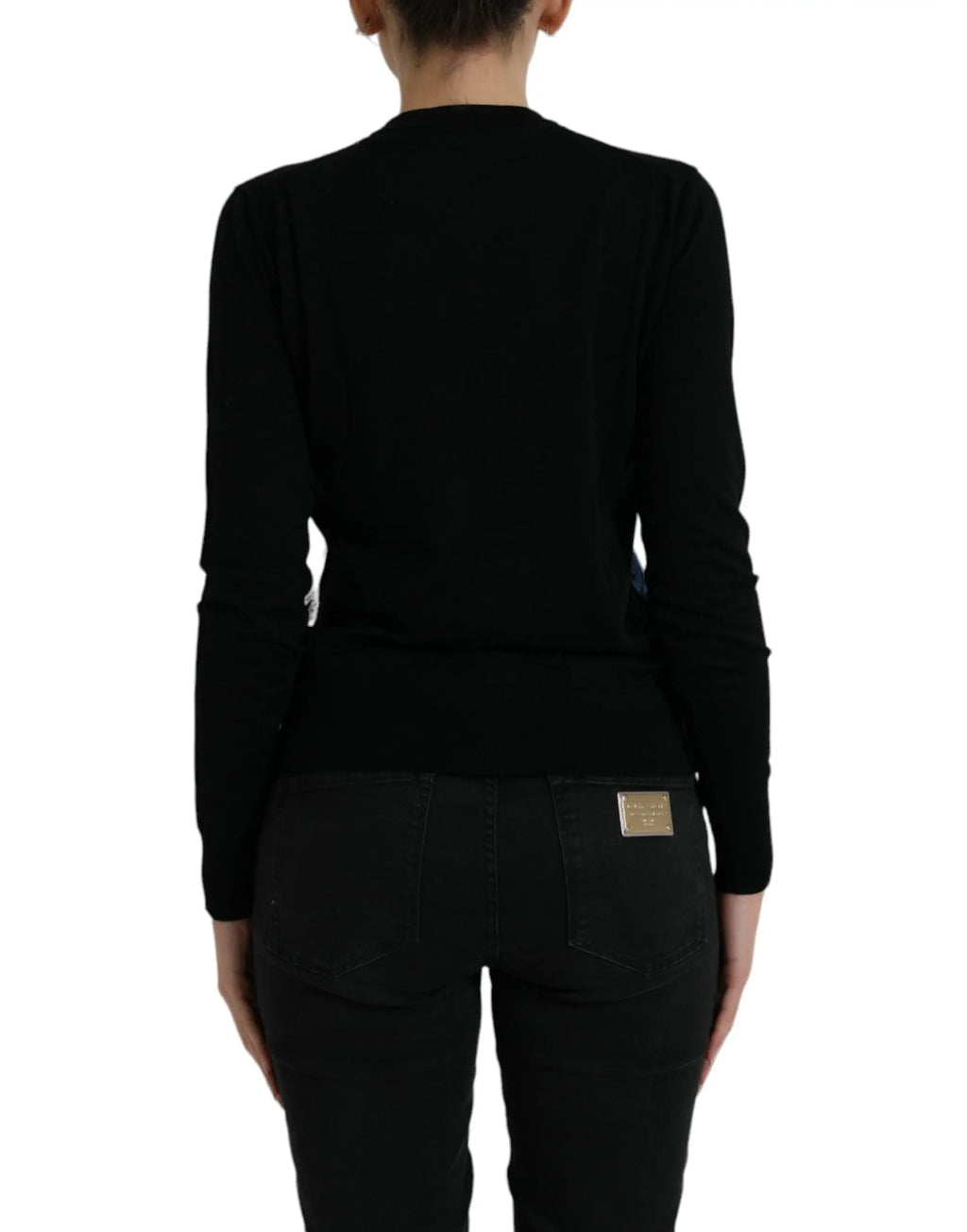Cardigan dolce & gabbana noir en laine avec manches longues col rond et détails côtelés subtils aux poignets et ourlet