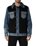 Dolce & gabbana blouson homme en coton noir en velours côtelé et denim bleu avec boutons fermeture
