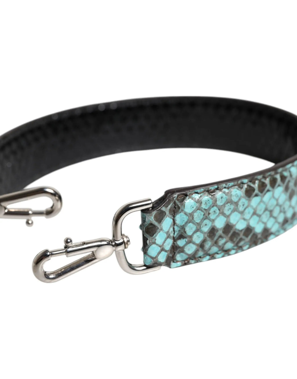 Turquoise snake-print leather strap with silver metal hardware for dolce & gabbana black blue exotic leather bag shoulder strap