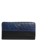 Portefeuille continental homme en cuir exotique bleu et noir embossé croco dolce gabbana avec fermeture éclair