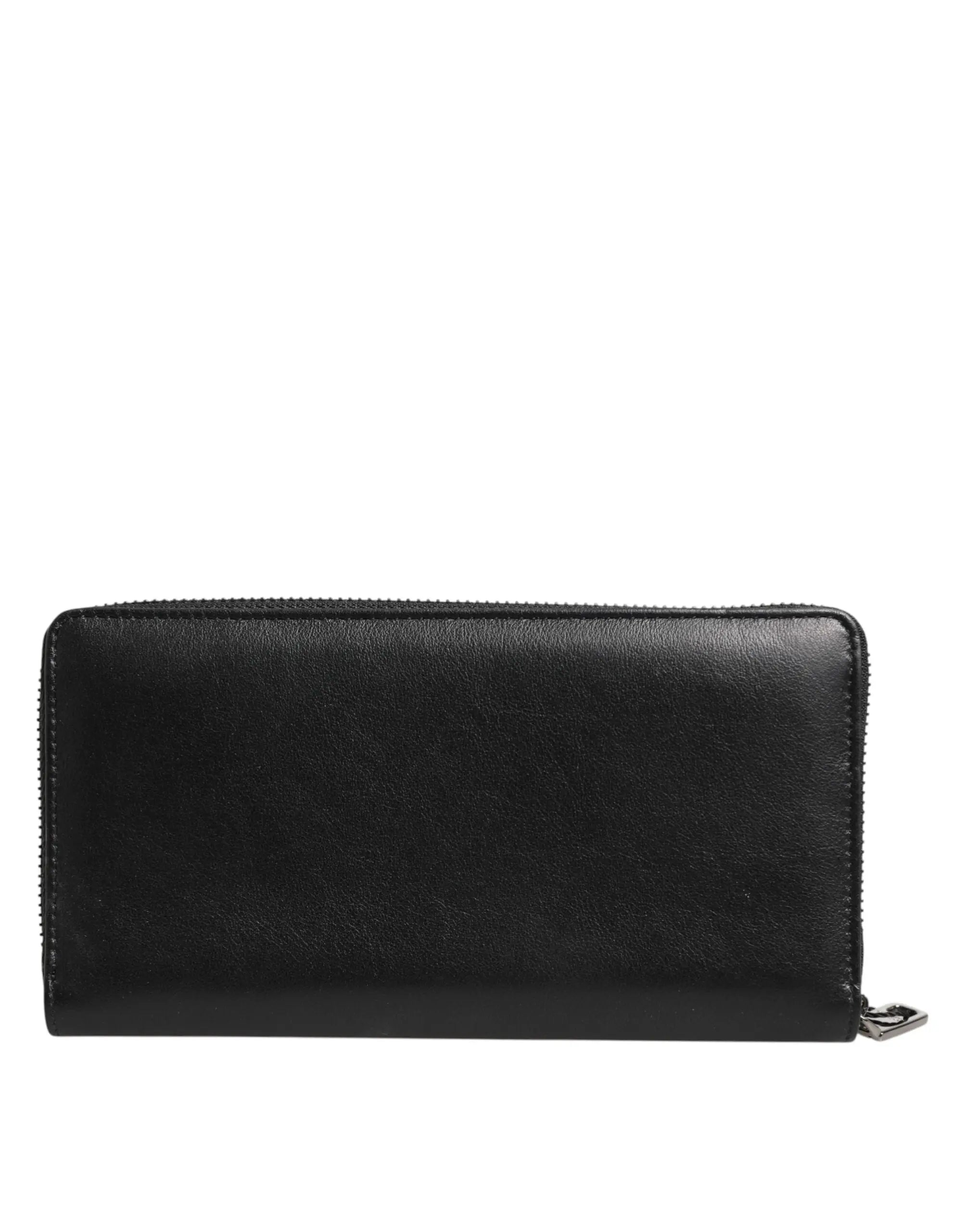 Dolce & gabbana portefeuille continental pour homme en cuir exotique noir et bleu avec fermeture éclair argentée minimaliste