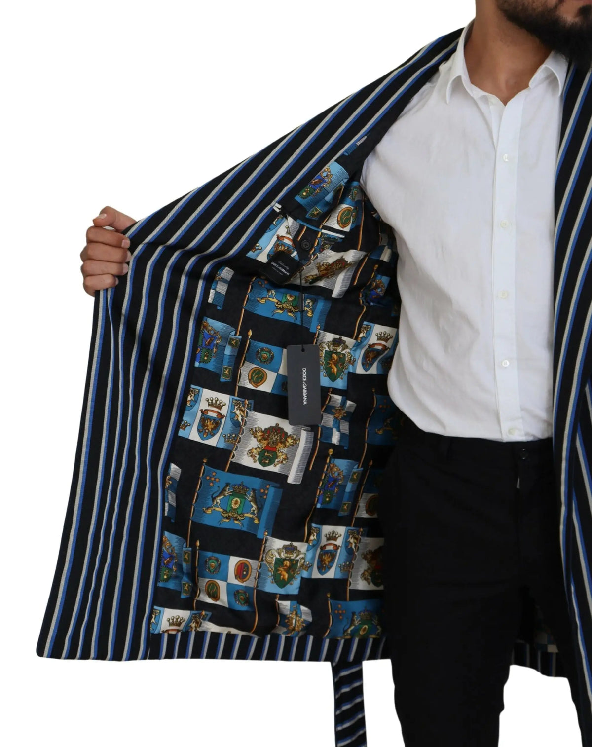 Blazer dolce & gabbana homme noir et bleu à rayures avec doublure intérieure imprimée motifs héraldiques martini