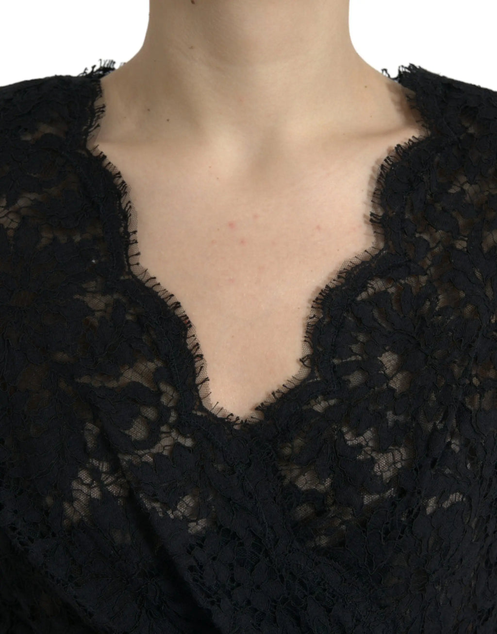 Dolce & Gabbana robe mini noire en coton avec corsage en dentelle noire à motif floral et décolleté profond en v