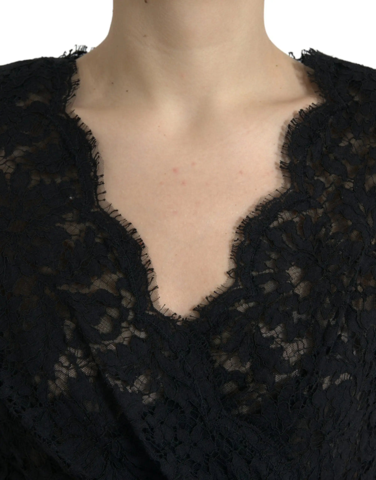 Dolce & Gabbana robe mini noire en coton avec corsage en dentelle noire à motif floral et décolleté profond en v