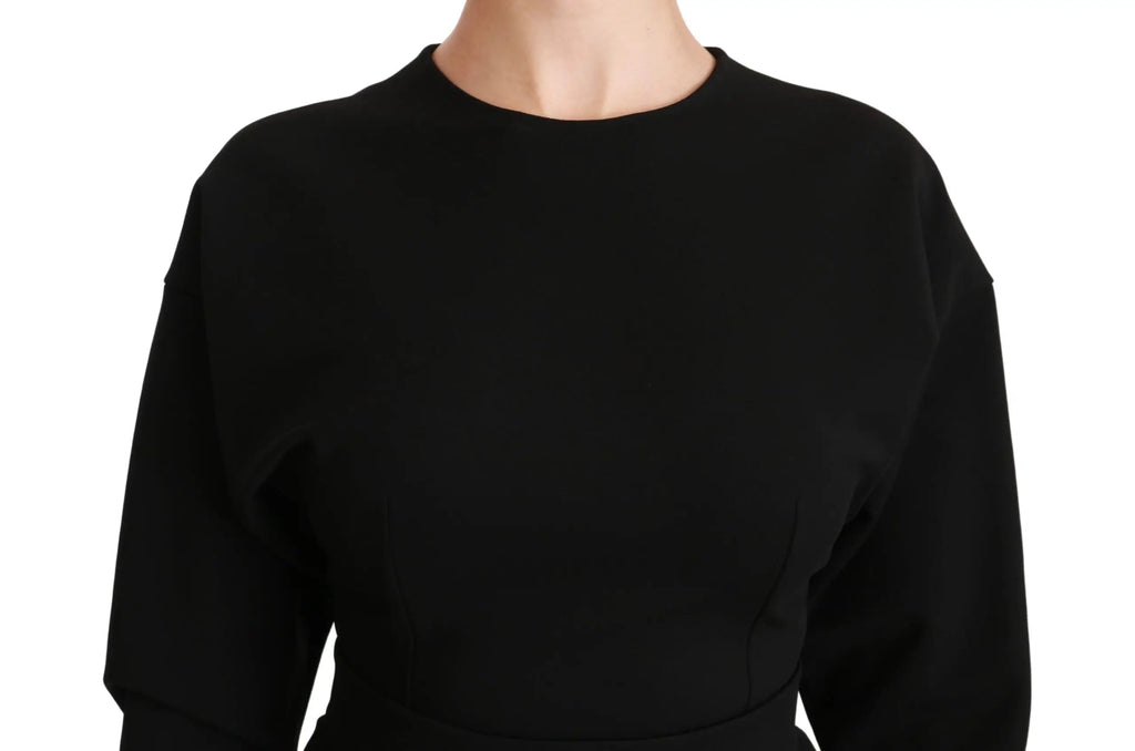 Robe midi noire dolce & gabbana en tissu stretch ajusté avec col rond simple et manches longues