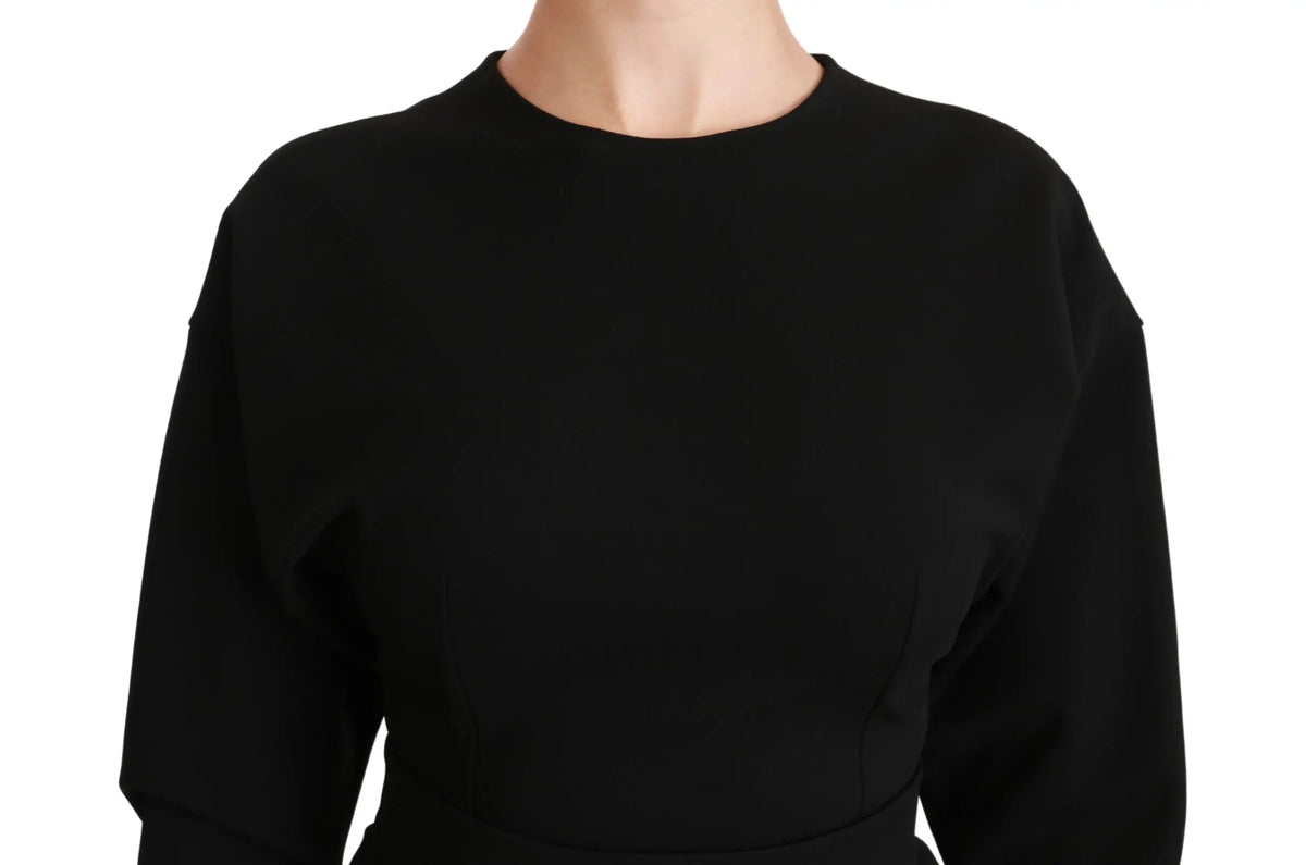 Robe midi noire dolce & gabbana en tissu stretch ajusté avec col rond simple et manches longues