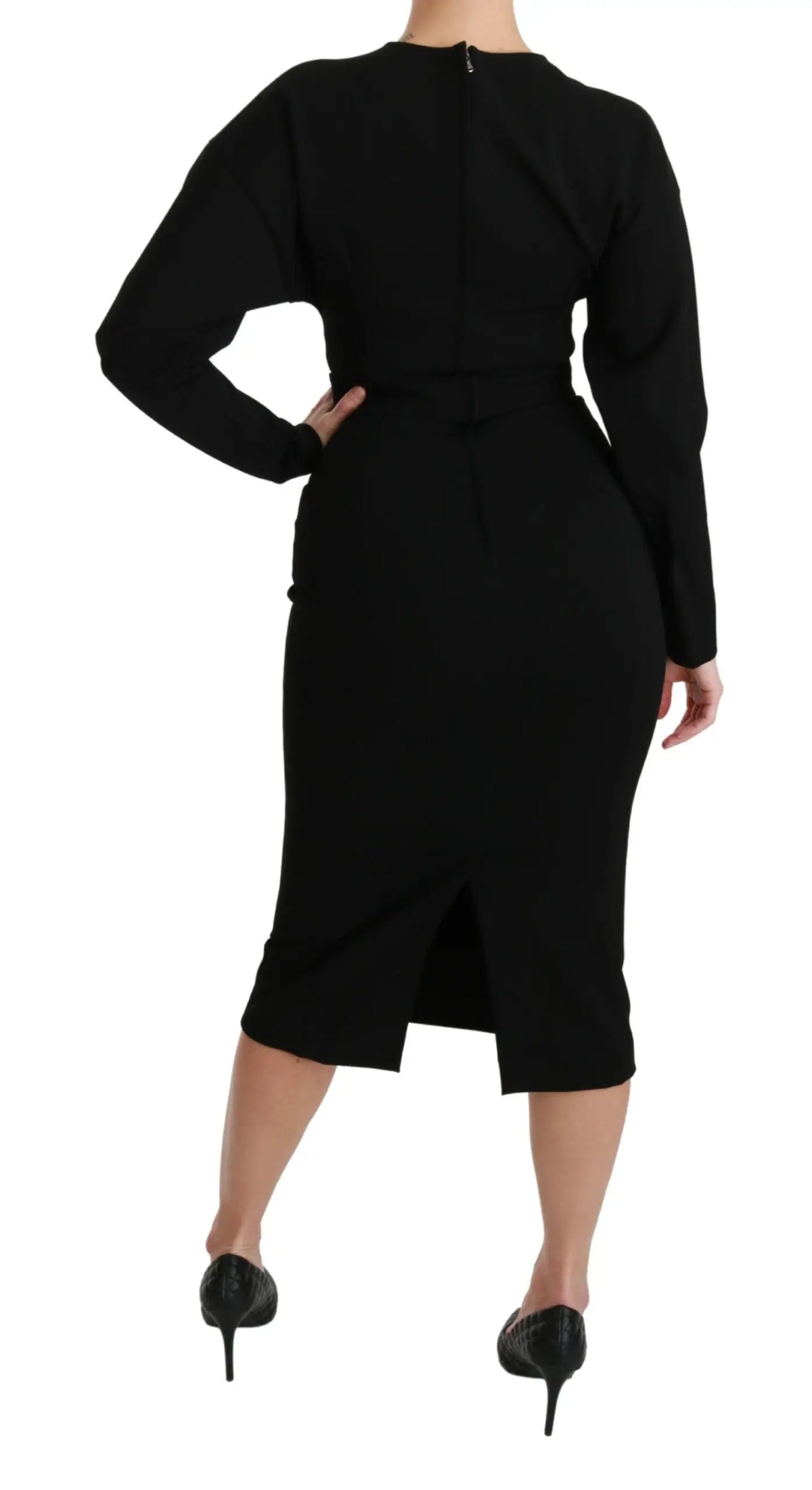 Robe midi noire dolce gabbana bodycon en jersey extensible avec silhouette ajustée et fermeture éclair au dos