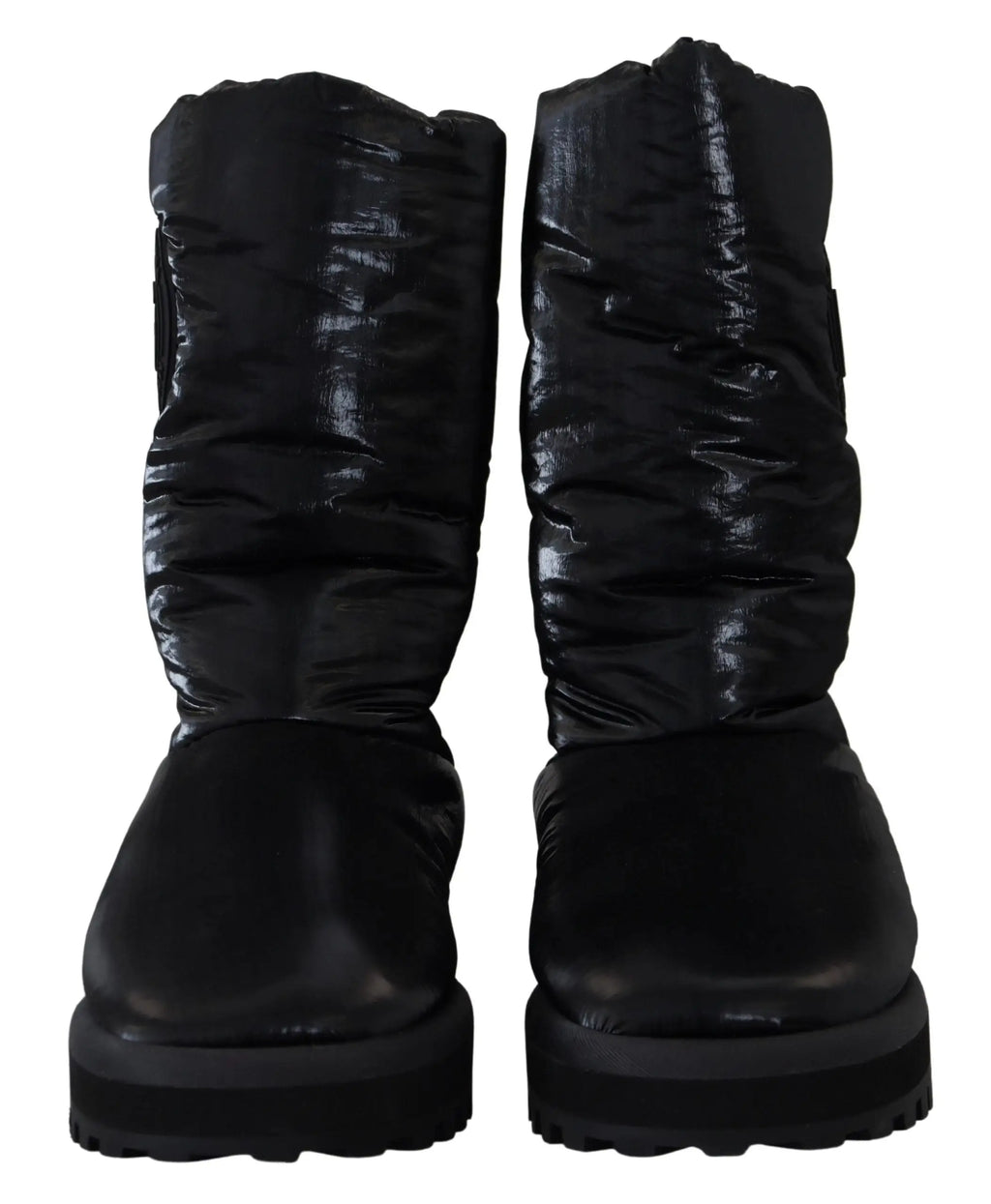 Dolce & gabbana bottes noires matelassées avec tige mi-mollet brillante et semelles épaisses en caoutchouc