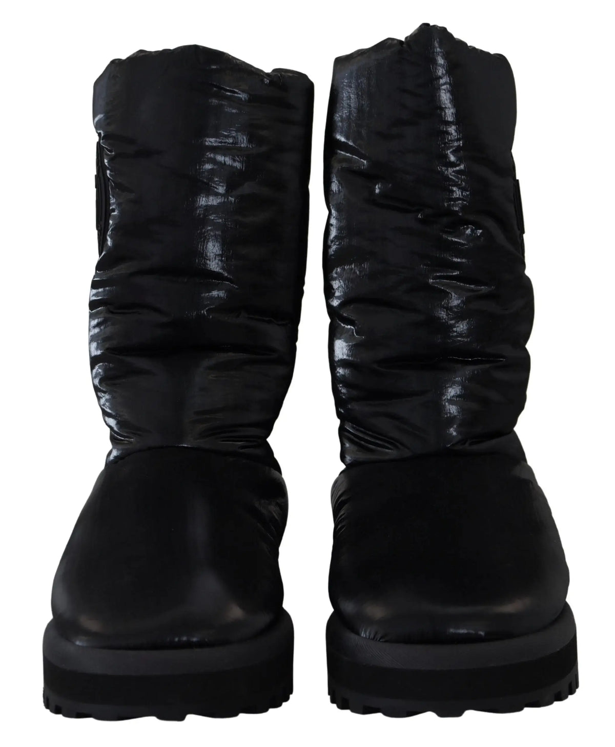 Dolce & gabbana bottes noires matelassées avec tige mi-mollet brillante et semelles épaisses en caoutchouc