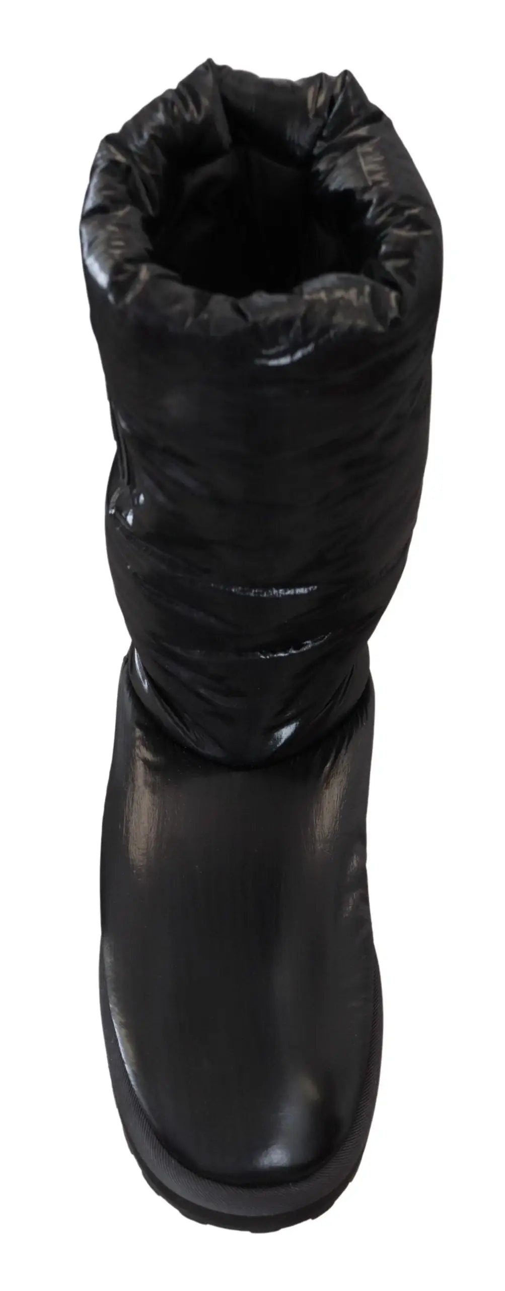 Bottes noires dolce & gabbana avec tige matelassée brillante et semelle lisse en caoutchouc pour l hiver