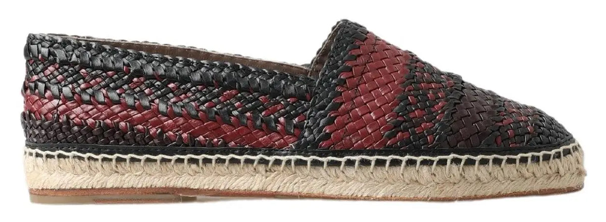 Espadrilles slip-on dolce & gabbana en cuir buffalo noir et bordeaux avec semelle tressée en jute