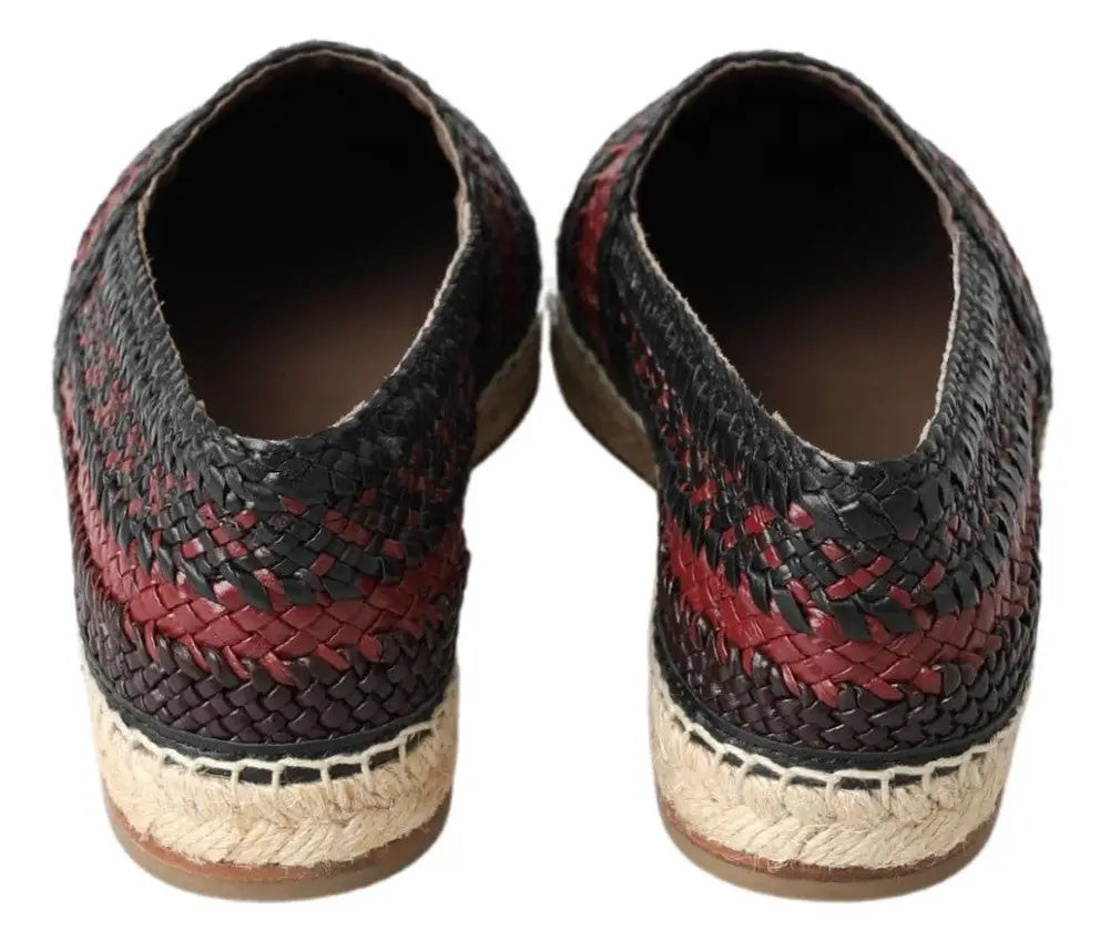 Espadrilles plates dolce & gabbana en cuir noir et bordeaux avec tressage et semelles en fibres naturelles