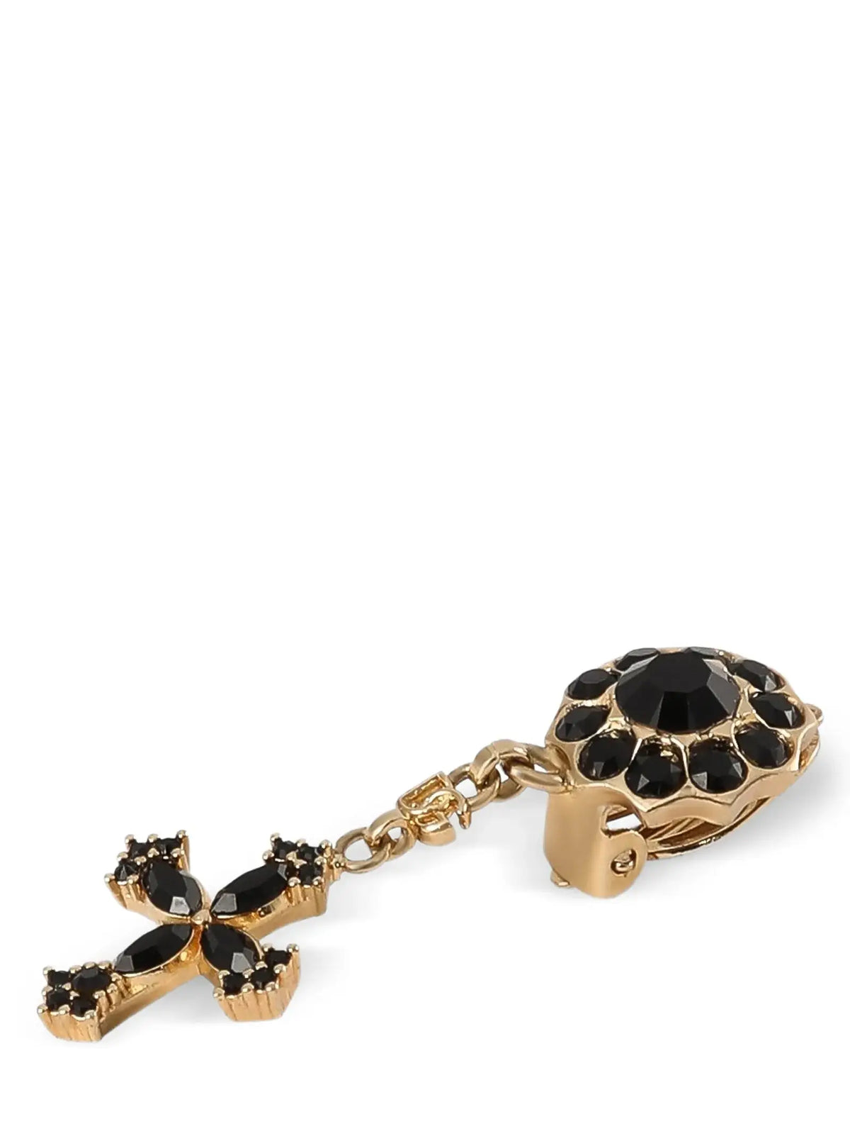 Boucles doreilles pendantes dolce & gabbana en laiton noir avec croix et tortue ornées de pierres noires facettées