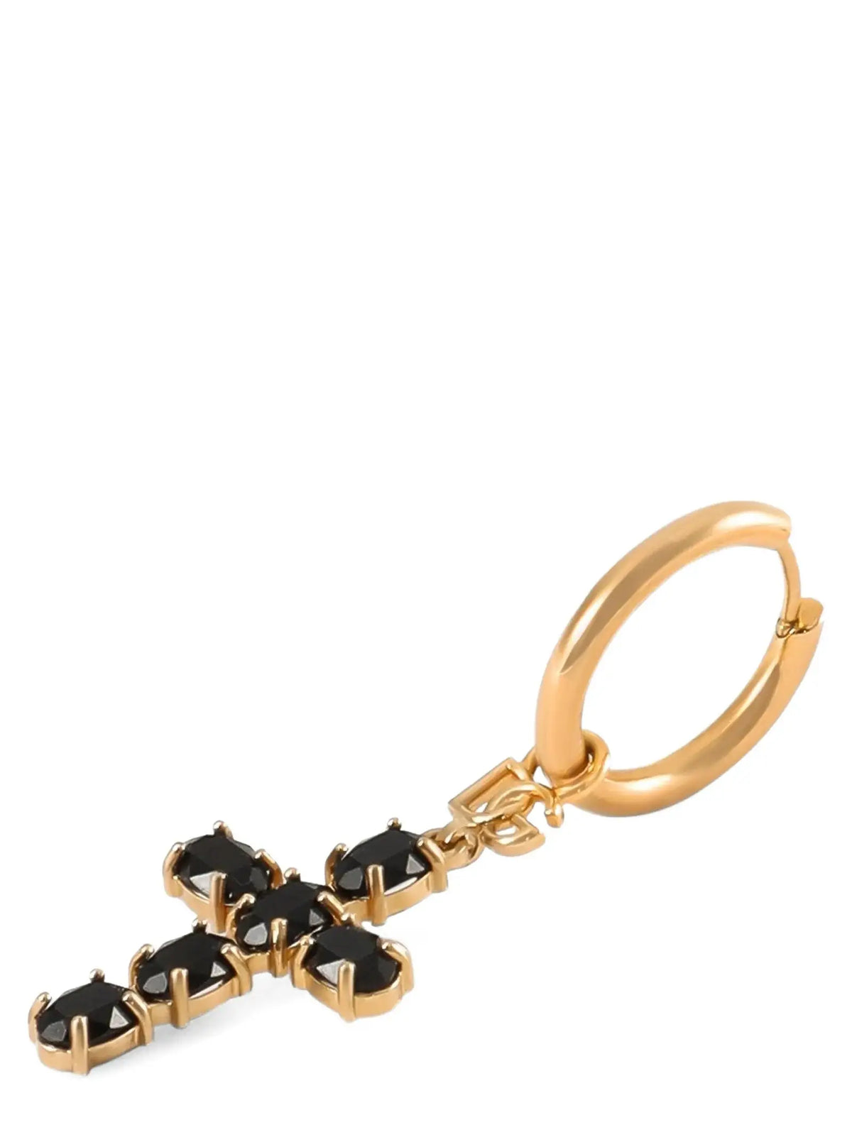 Boucles doreilles dolce & gabbana en laiton noir avec pendentif croix et pierres noires sur un anneau doré