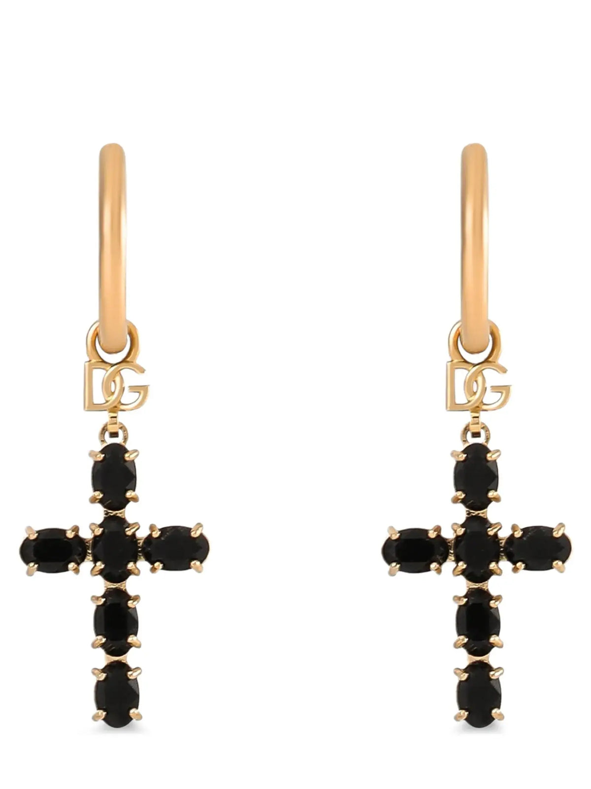 Boucles doreilles en laiton noir dolce gabbana avec pendants croix en pierres ovales noires et logo dg doré