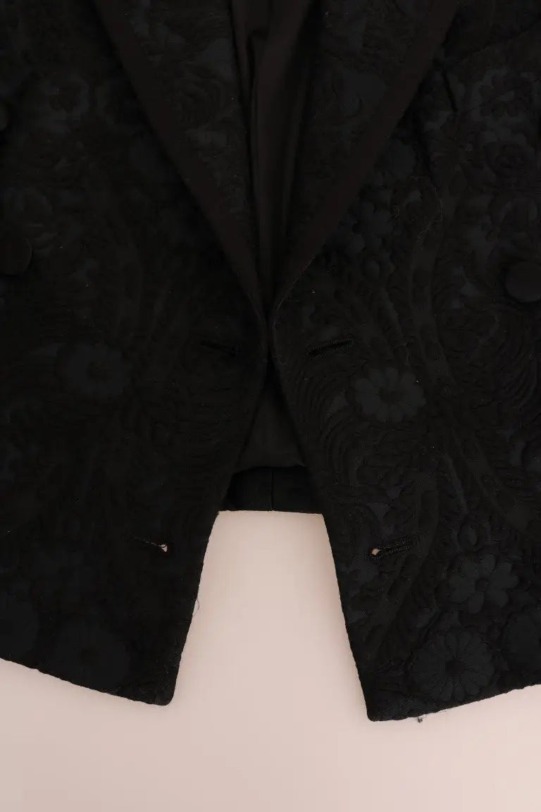 Dolce & Gabbana blazer noir en brocart à motif floral avec un léger brillant et des revers structurés