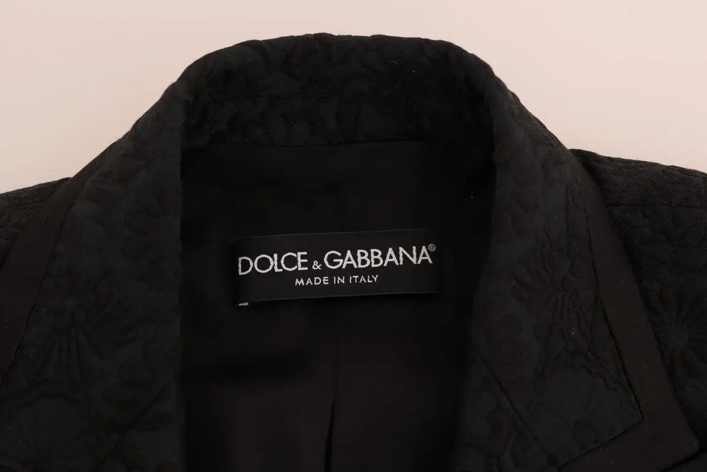 Dolce & gabbana veste blazer noire en brocart avec tissu matelassé texturé et col élégant