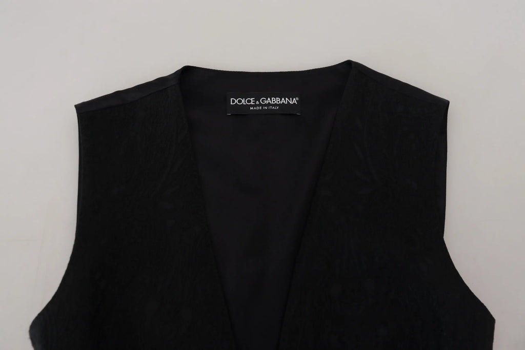 Dolce & gabbana black brocade sleeveless vest top with button down and sleek minimalist design